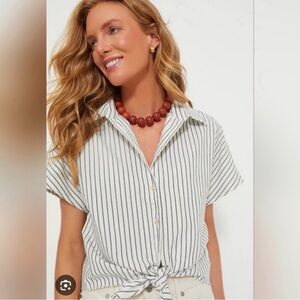 Tuckernuck Cameron Beachwood Stripe Adair Boyfriend Shirt Linen Large NWT Button